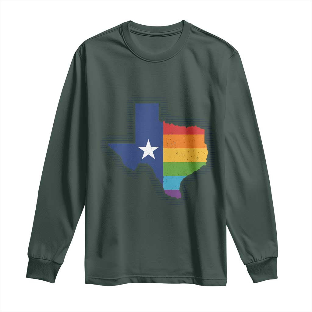 LGBTQ Texas State Flag Long Sleeve Shirt TS10 Dark Forest Green Print Your Wear