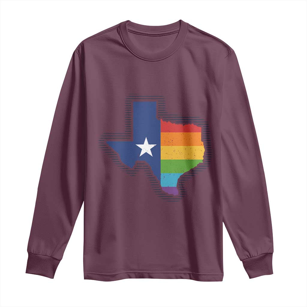 LGBTQ Texas State Flag Long Sleeve Shirt TS10 Maroon Print Your Wear