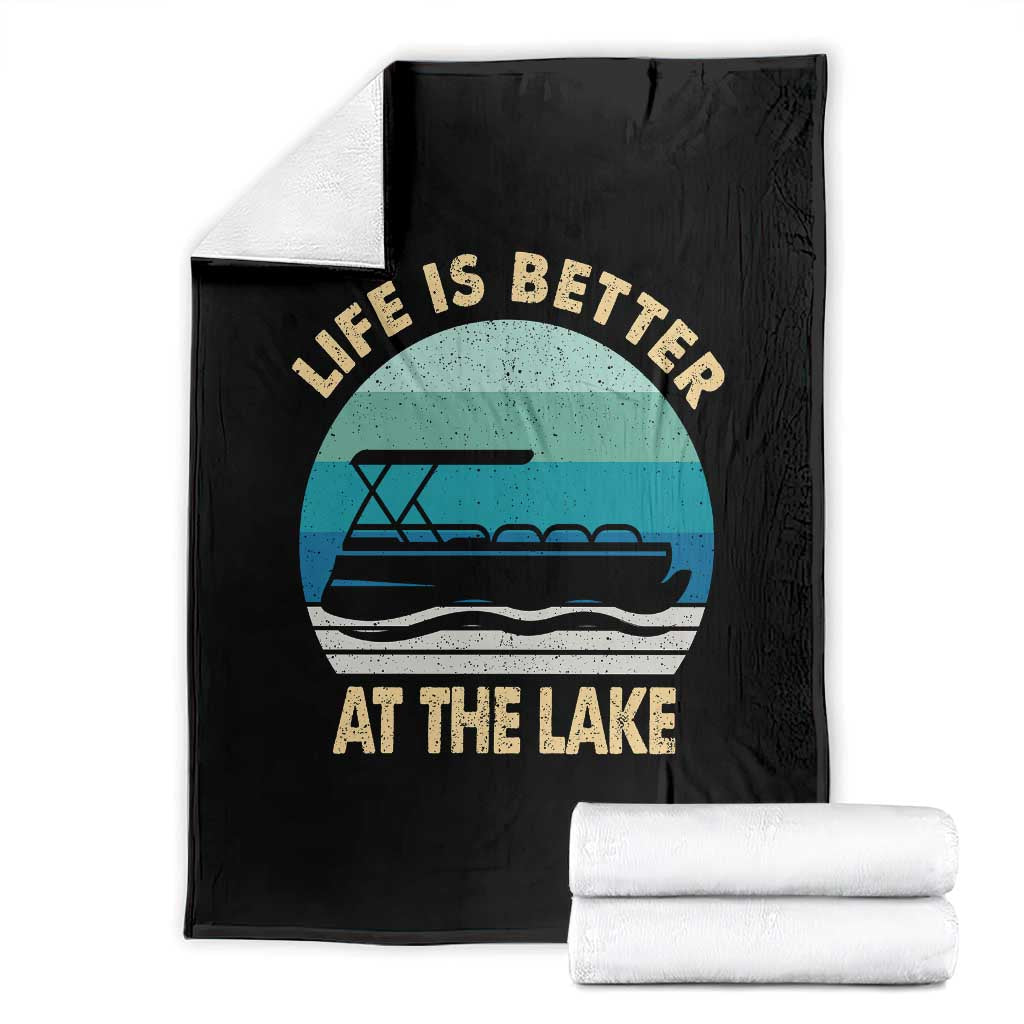 Funny Lake Life Throw Blanket Vintage Life is Better at The Lake Pontoon Boat TS10 Black Print Your Wear