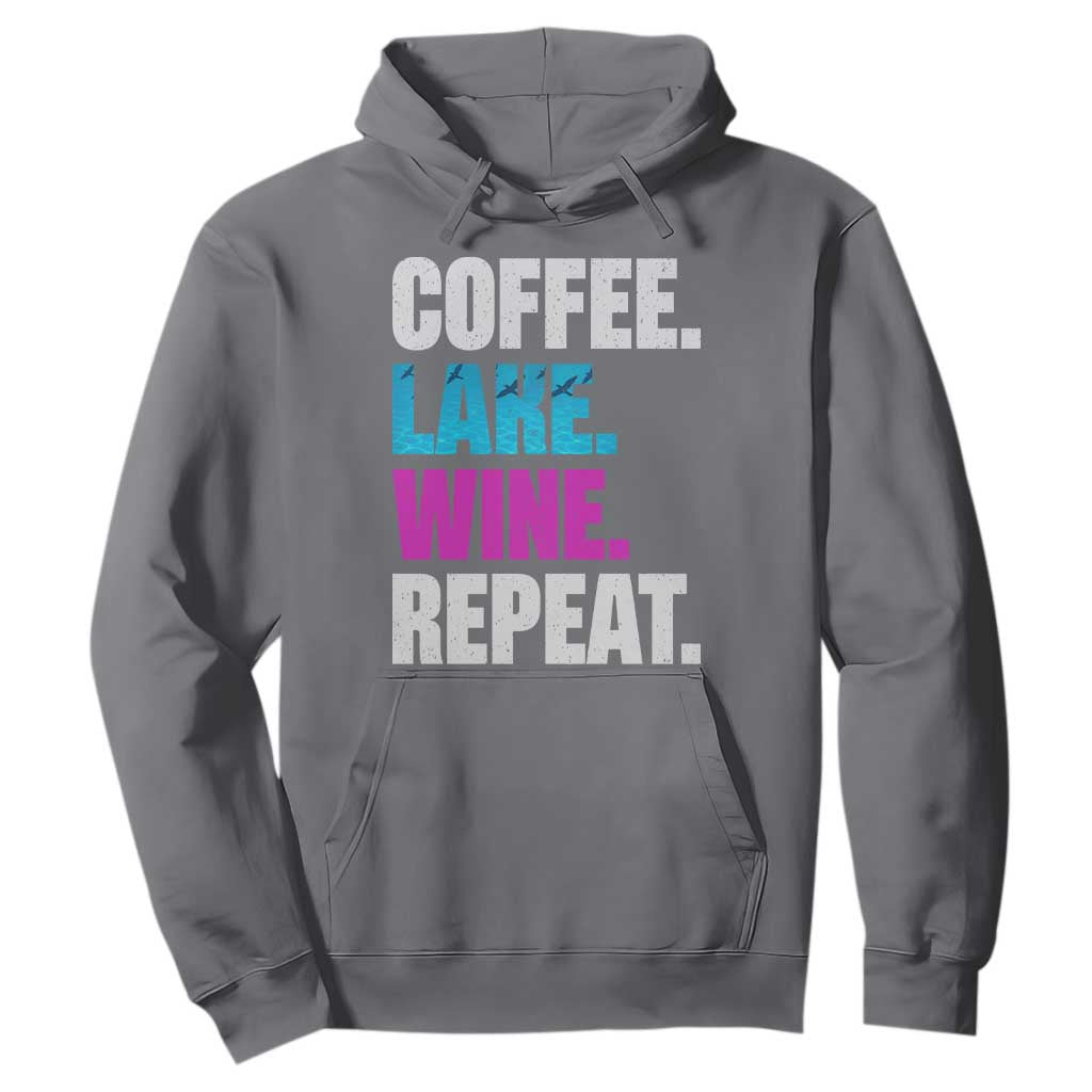 Funny Lake Life Hoodie Coffee Lake Wine Repeat TS10 Charcoal Print Your Wear