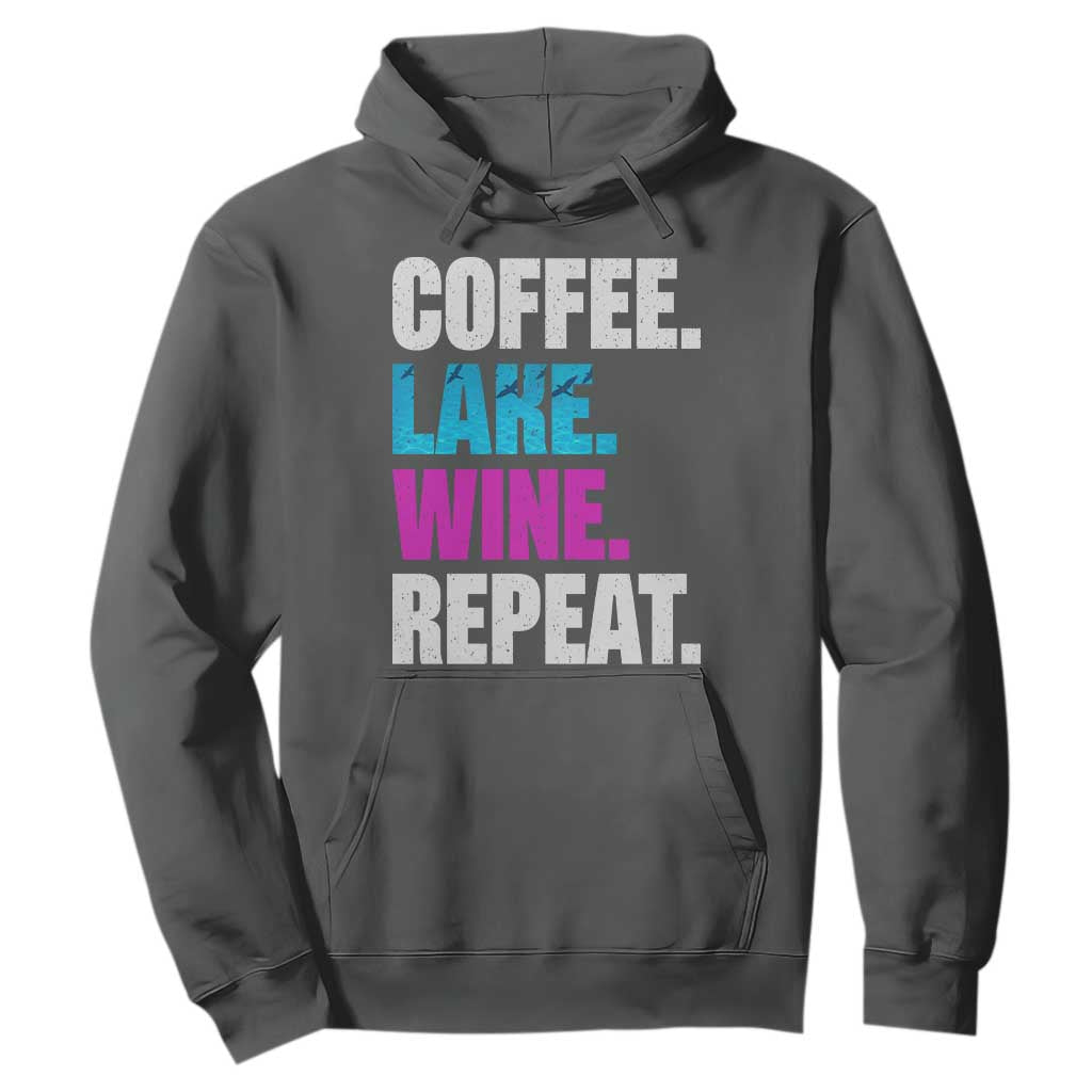 Funny Lake Life Hoodie Coffee Lake Wine Repeat TS10 Dark Heather Print Your Wear