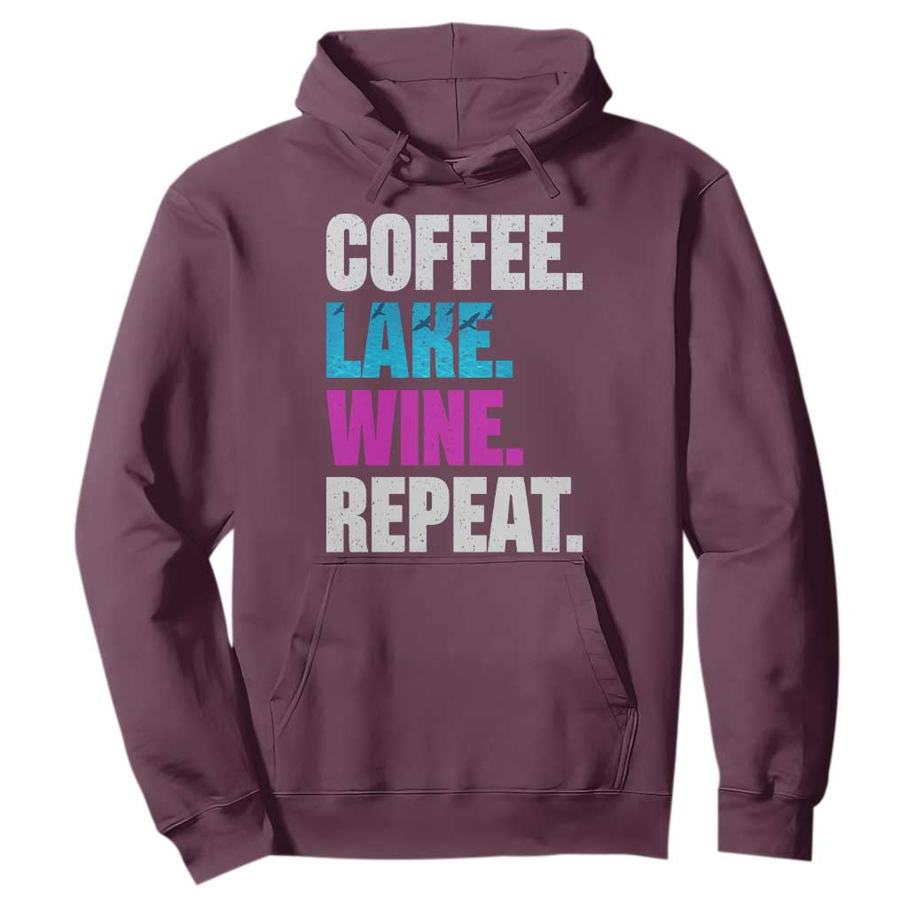 Funny Lake Life Hoodie Coffee Lake Wine Repeat TS10 Maroon Print Your Wear