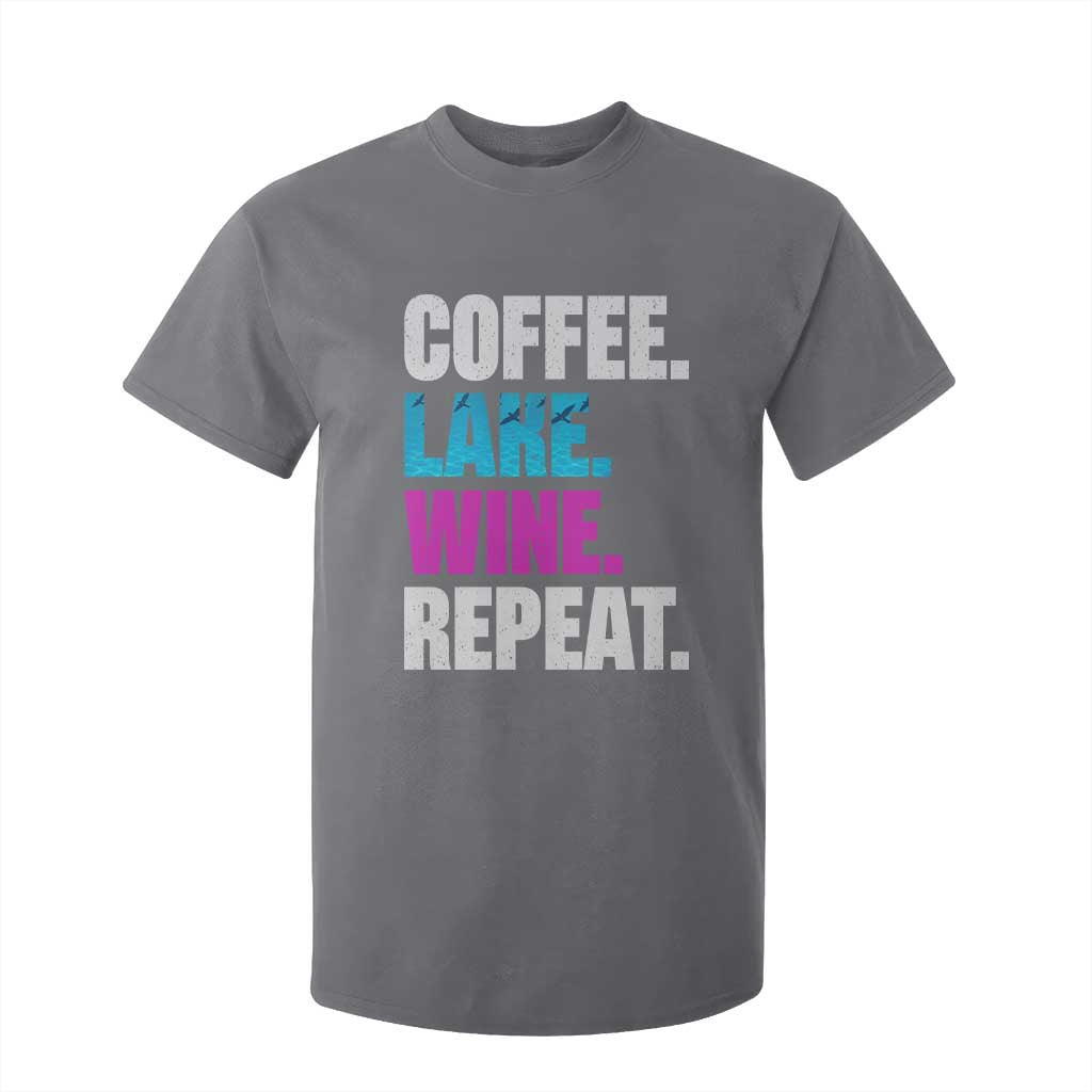 Funny Lake Life T Shirt For Kid Coffee Lake Wine Repeat TS10 Charcoal Print Your Wear