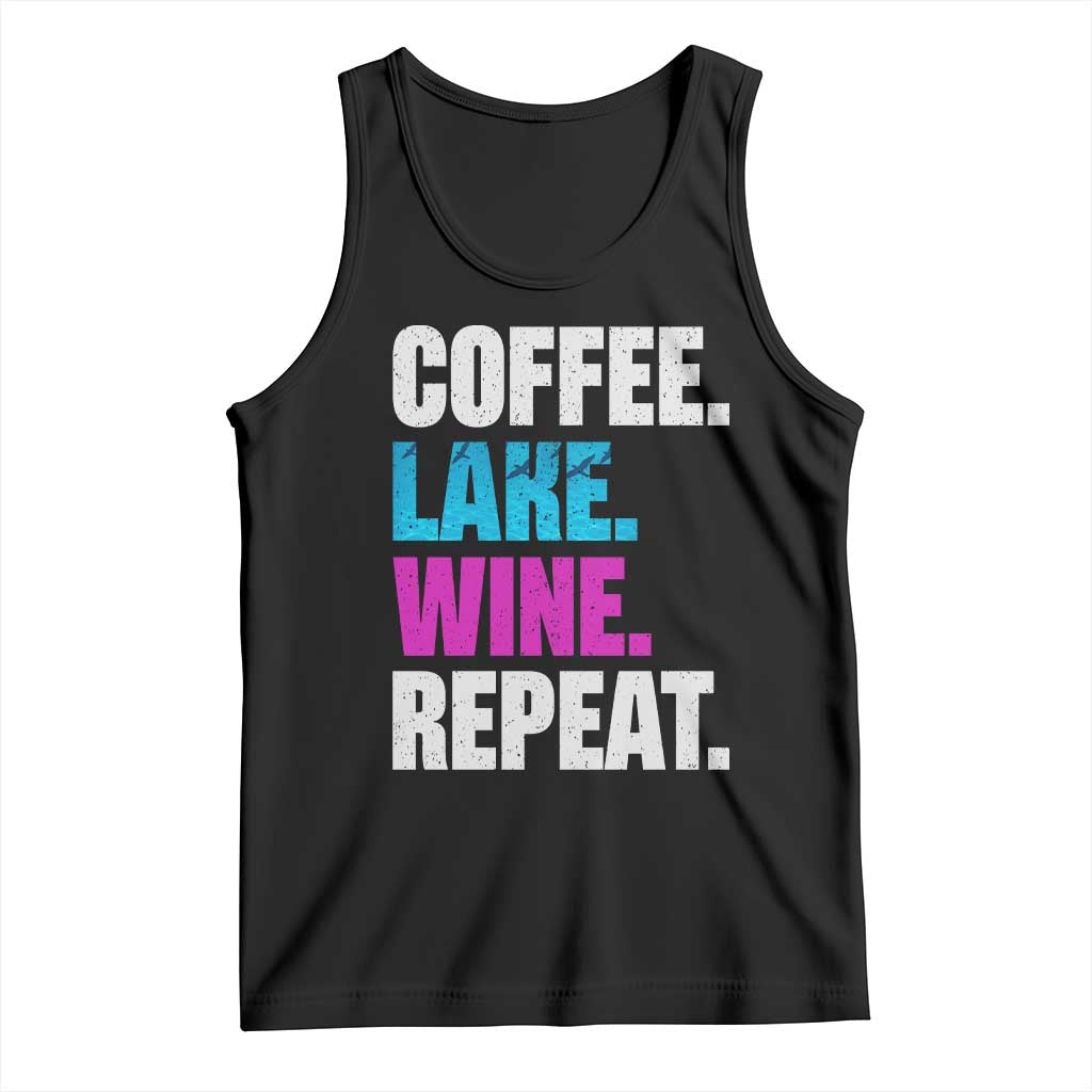 Funny Lake Life Tank Top Coffee Lake Wine Repeat TS10 Black Print Your Wear