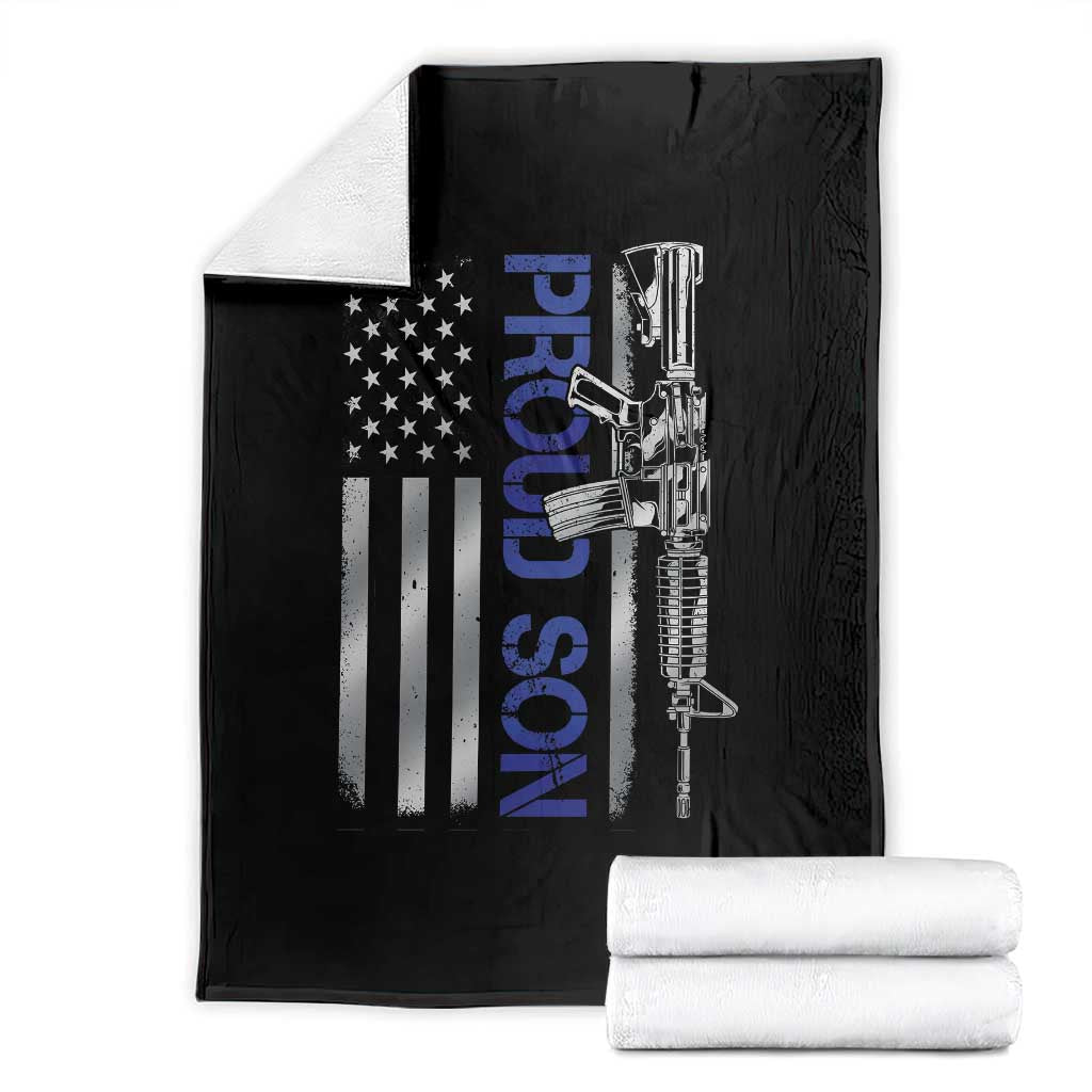 Proud Son of a Police Dad Throw Blanket Gun American Flag Family Support TS10 Black Print Your Wear