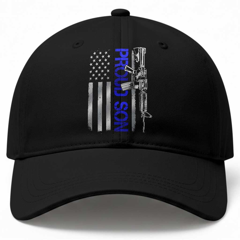 Proud Son of a Police Dad Baseball Cap Gun American Flag Family Support TS10 Print Your Wear