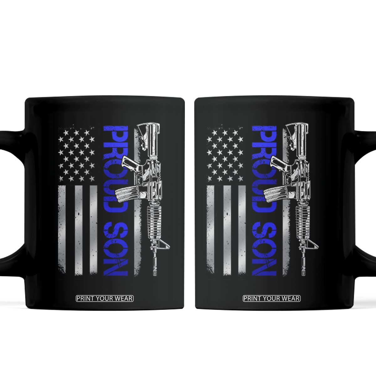 Proud Son of a Police Dad Coffee Mug Gun American Flag Family Support TS10 Black Print Your Wear