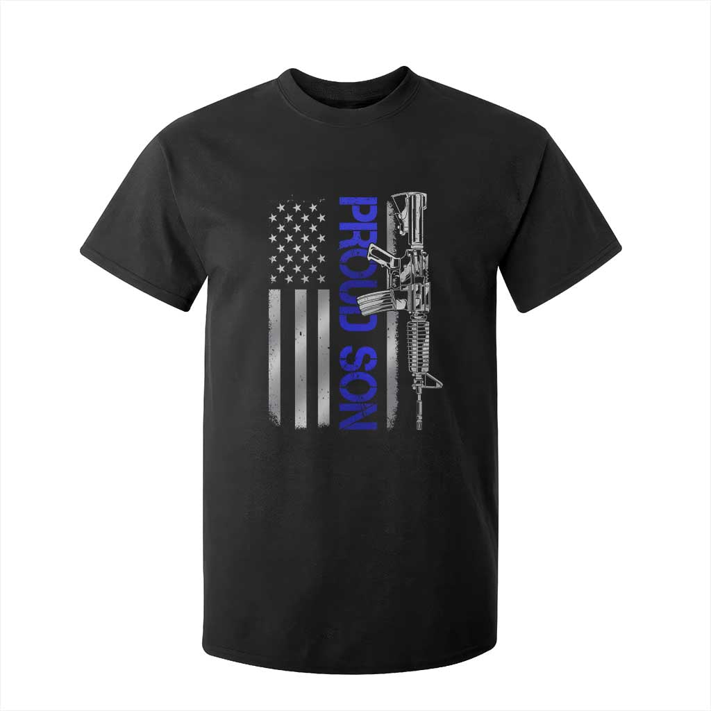 Proud Son of a Police Dad T Shirt For Kid Gun American Flag Family Support TS10 Black Print Your Wear