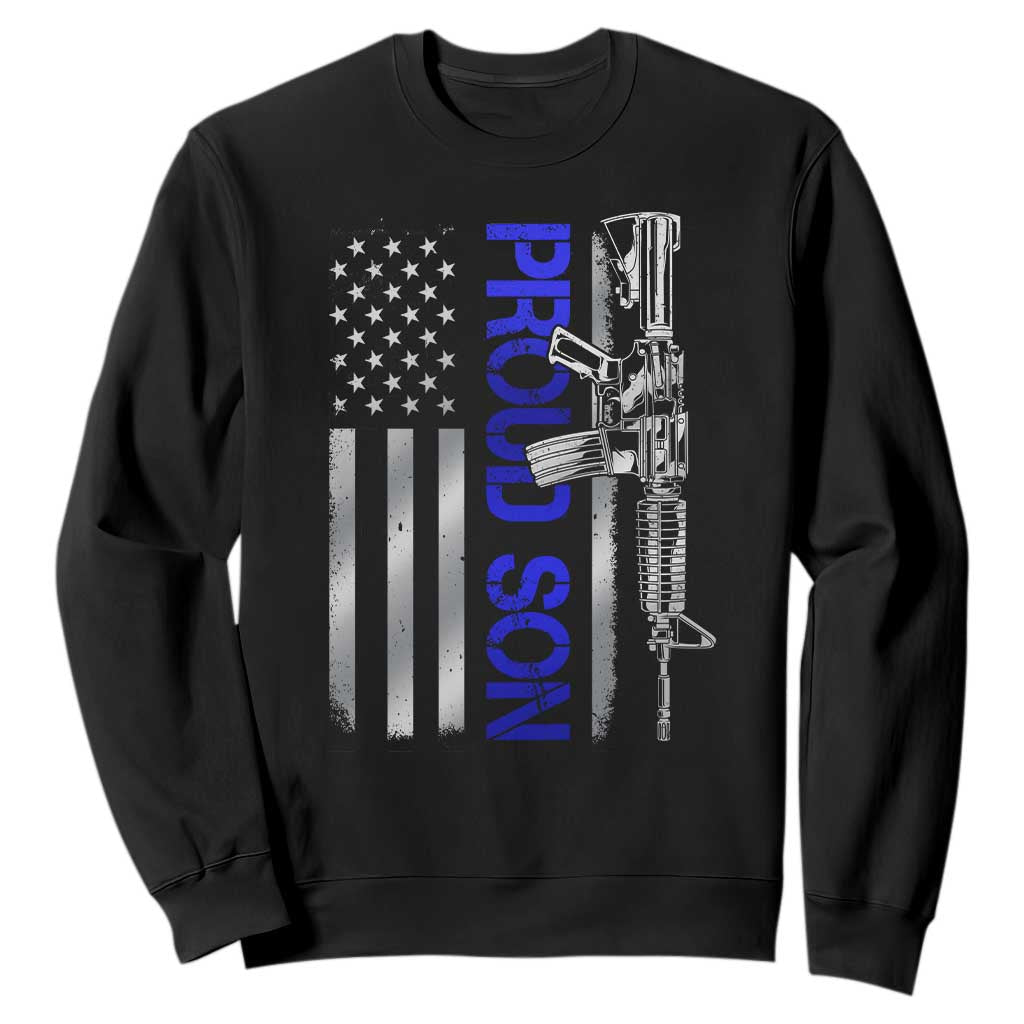 Proud Son of a Police Dad Sweatshirt Gun American Flag Family Support TS10 Black Print Your Wear