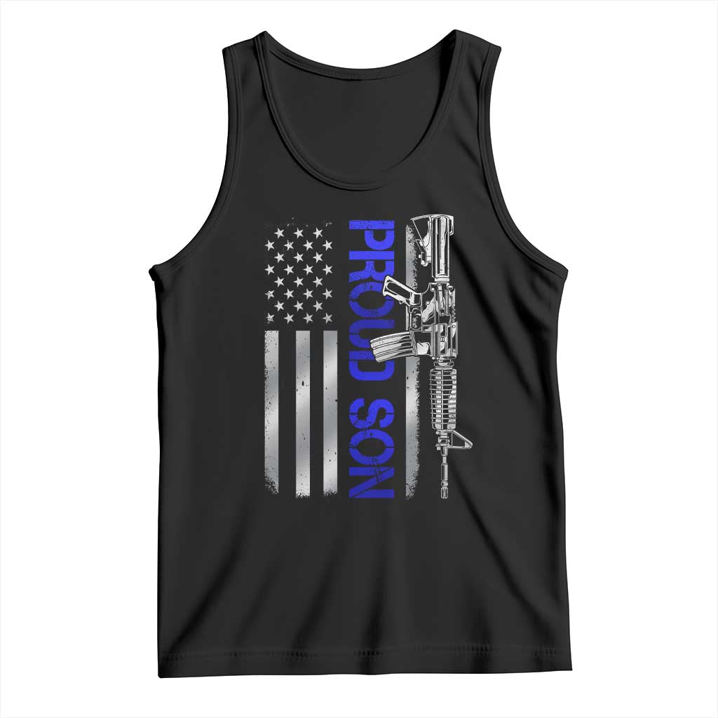 Proud Son of a Police Dad Tank Top Gun American Flag Family Support TS10 Black Print Your Wear
