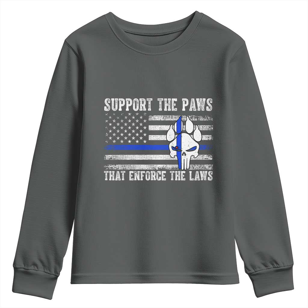 Police K9 Youth Sweatshirt Support The Paws That Enforce The Laws US Flag TS10 Dark Heather Print Your Wear