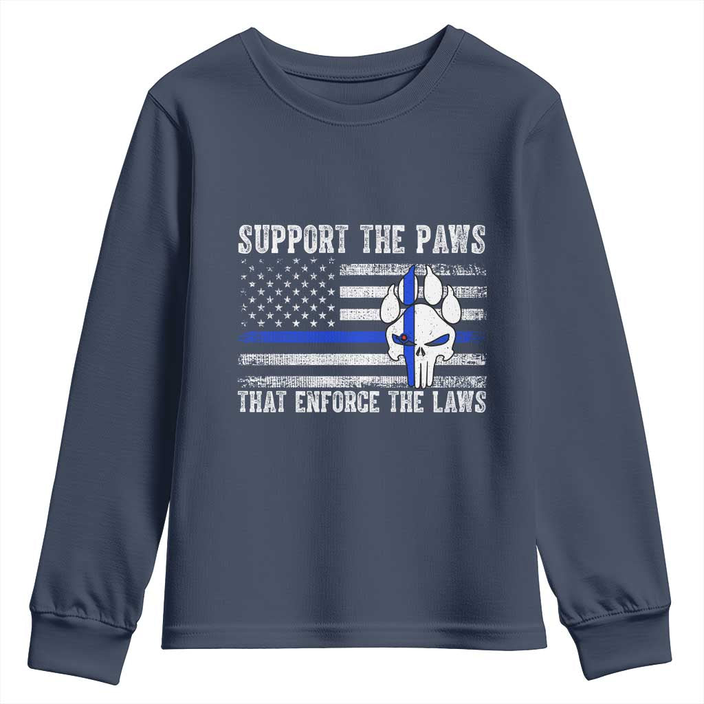 Police K9 Youth Sweatshirt Support The Paws That Enforce The Laws US Flag TS10 Navy Print Your Wear