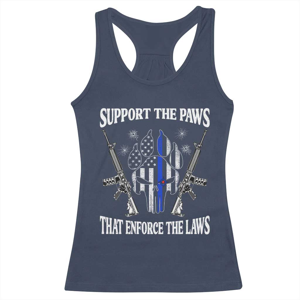 Police K9 Racerback Tank Top Support The Paws That Enforce The Laws American Flag TS10 Navy Print Your Wear