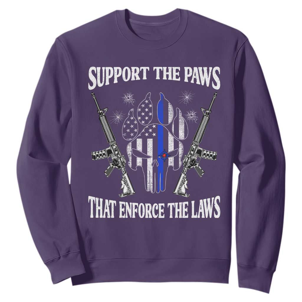 Police K9 Sweatshirt Support The Paws That Enforce The Laws American Flag TS10 Purple Print Your Wear