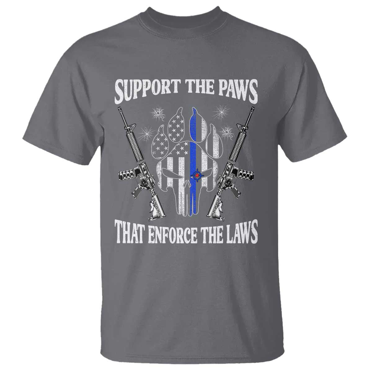 Police K9 T Shirt Support The Paws That Enforce The Laws American Flag TS10 Charcoal Print Your Wear
