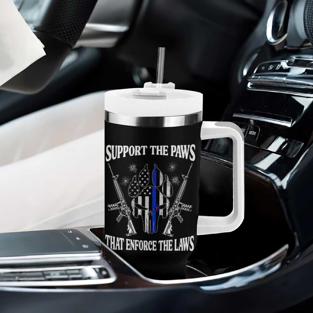 Police K9 Tumbler With Handle Support The Paws That Enforce The Laws American Flag TS10 Print Your Wear
