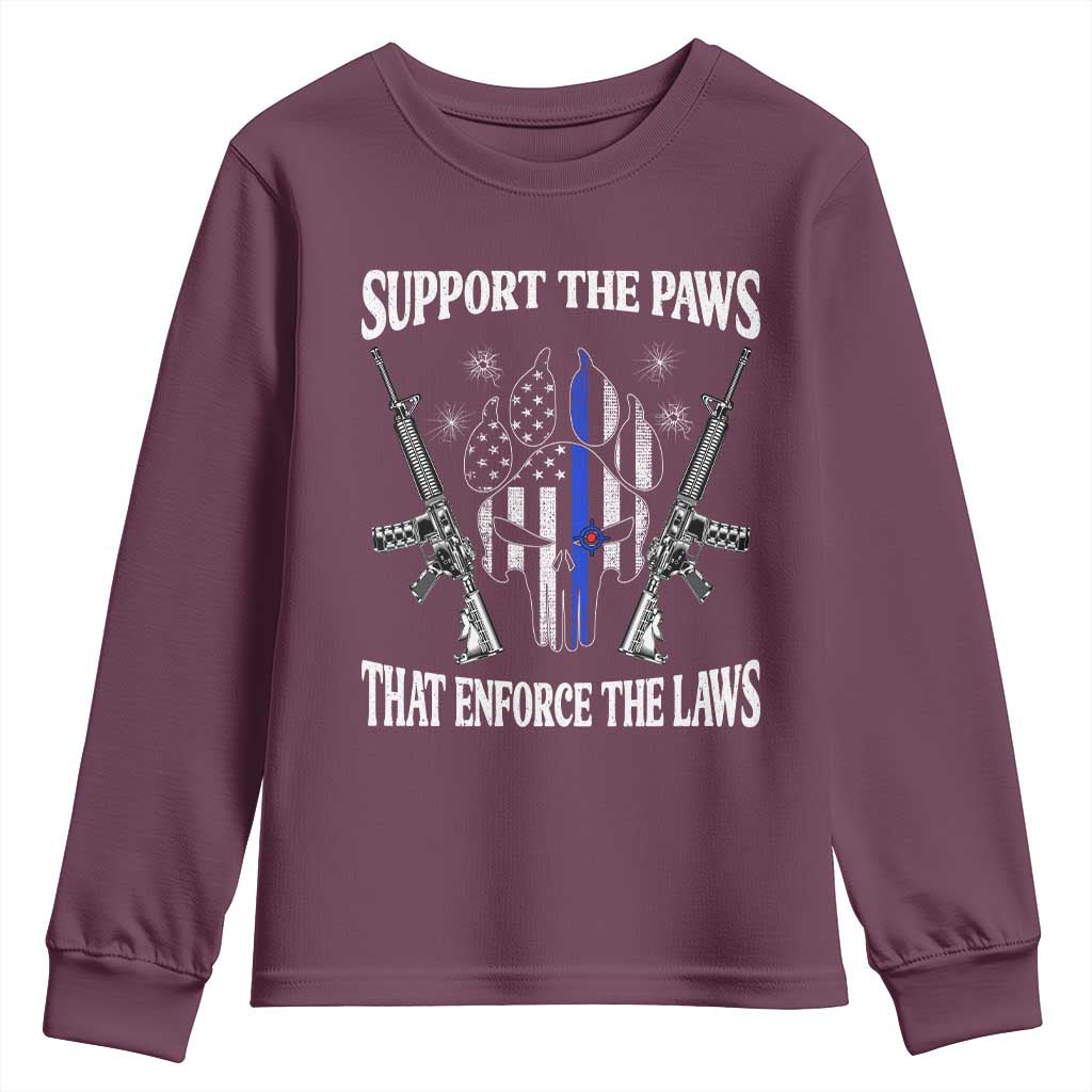 Police K9 Youth Sweatshirt Support The Paws That Enforce The Laws American Flag TS10 Maroon Print Your Wear