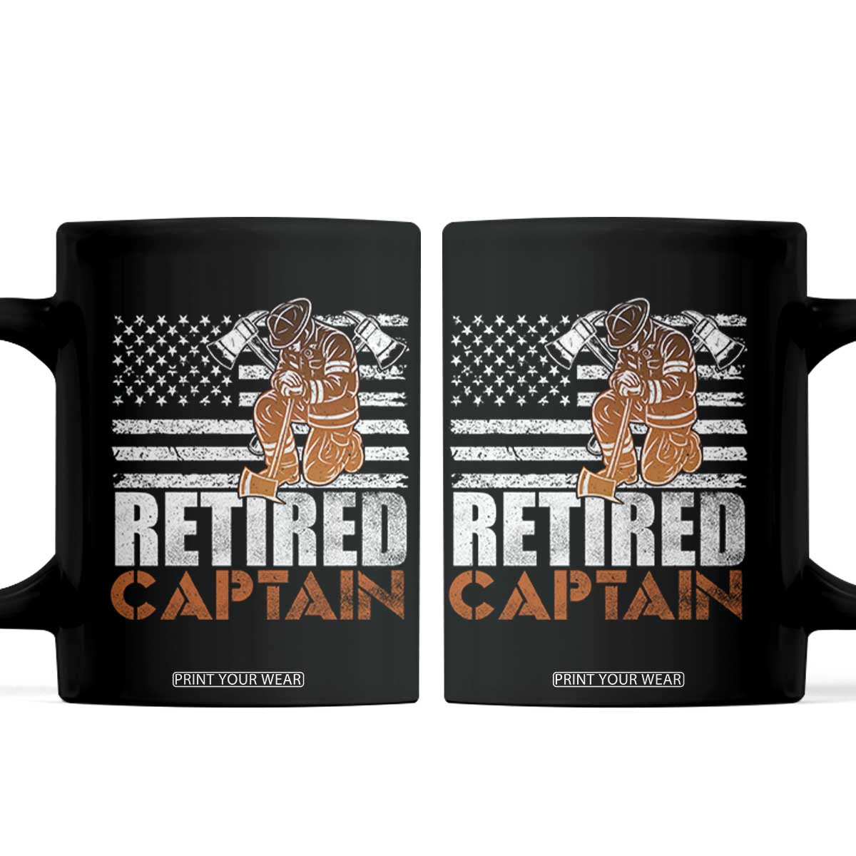 Retired Firefighter Captain Coffee Mug Vintage Retirement Gifts Fireman American Flag TS10 Black Print Your Wear