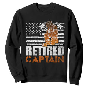 Retired Firefighter Captain Sweatshirt Vintage Retirement Gifts Fireman American Flag TS10 Black Print Your Wear