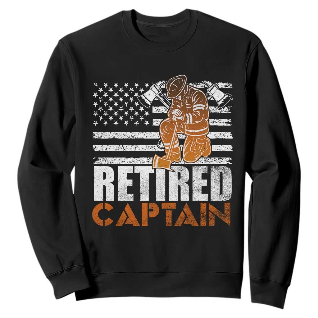 Retired Firefighter Captain Sweatshirt Vintage Retirement Gifts Fireman American Flag TS10 Black Print Your Wear
