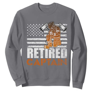 Retired Firefighter Captain Sweatshirt Vintage Retirement Gifts Fireman American Flag TS10 Charcoal Print Your Wear