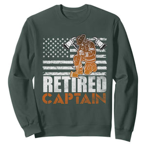 Retired Firefighter Captain Sweatshirt Vintage Retirement Gifts Fireman American Flag TS10 Dark Forest Green Print Your Wear