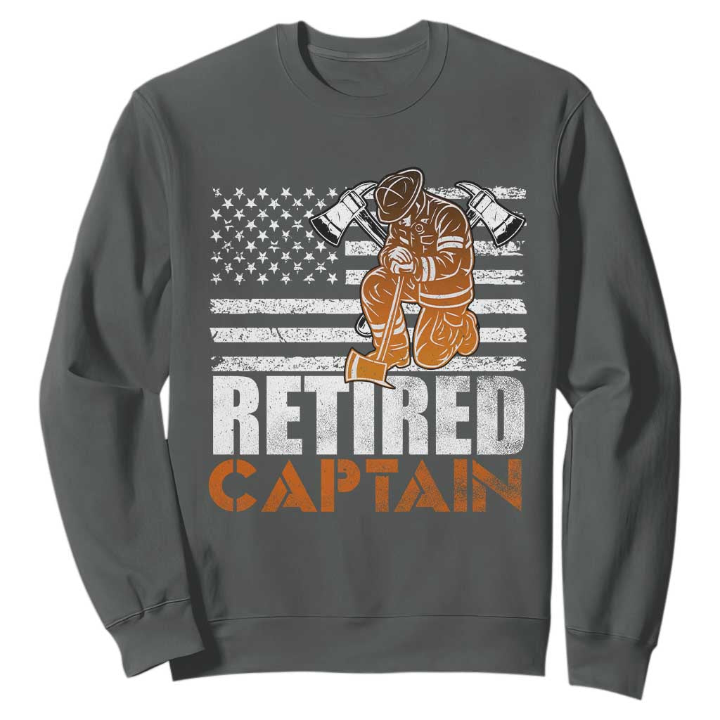 Retired Firefighter Captain Sweatshirt Vintage Retirement Gifts Fireman American Flag TS10 Dark Heather Print Your Wear