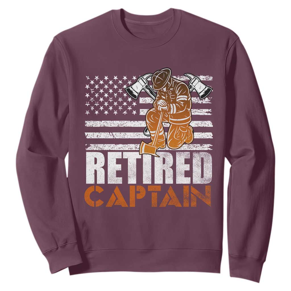 Retired Firefighter Captain Sweatshirt Vintage Retirement Gifts Fireman American Flag TS10 Maroon Print Your Wear