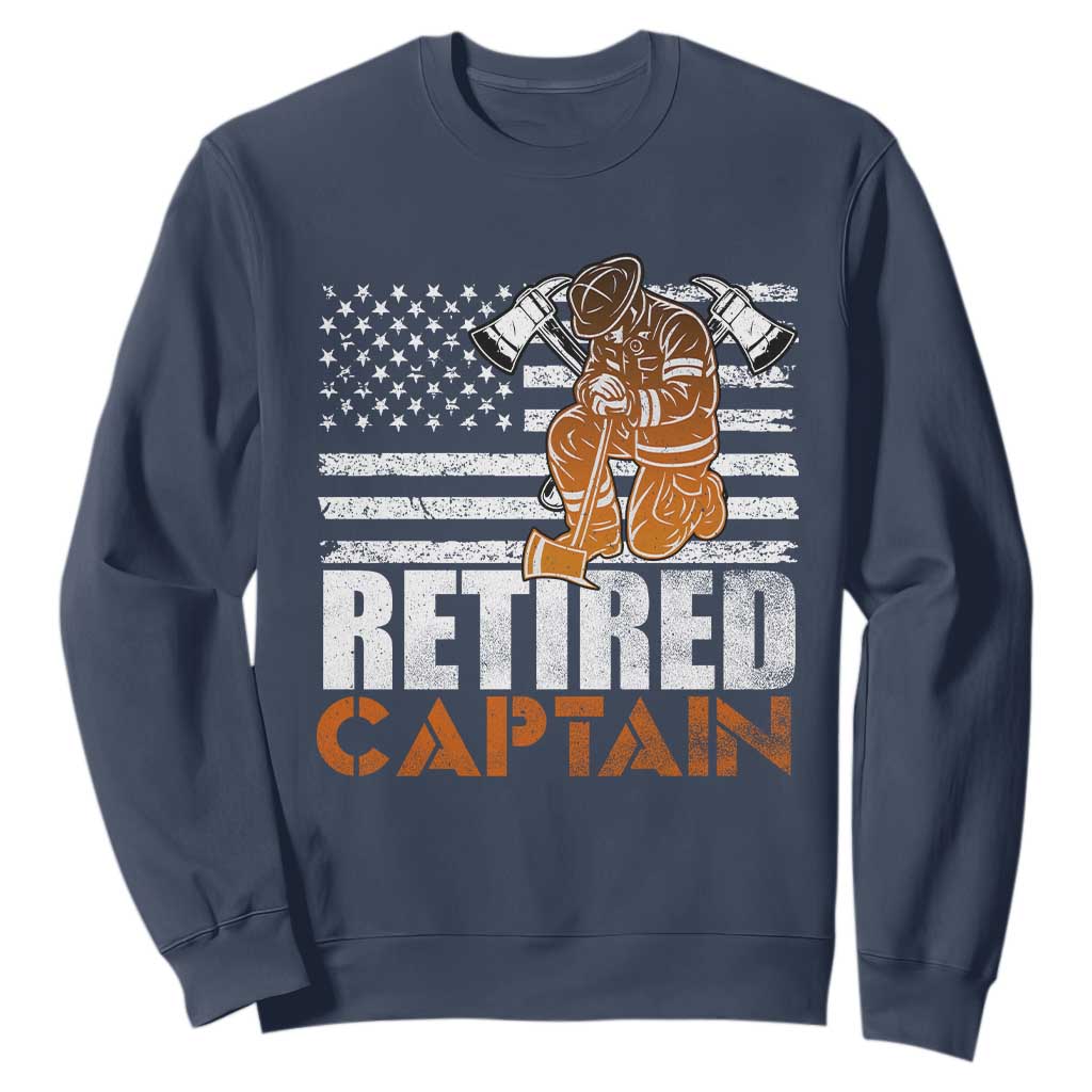 Retired Firefighter Captain Sweatshirt Vintage Retirement Gifts Fireman American Flag TS10 Navy Print Your Wear