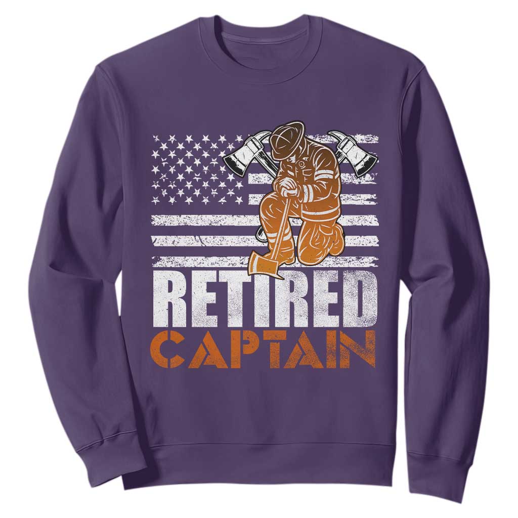 Retired Firefighter Captain Sweatshirt Vintage Retirement Gifts Fireman American Flag TS10 Purple Print Your Wear