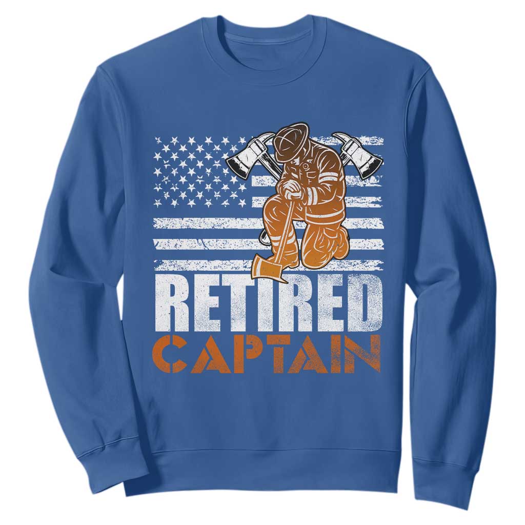 Retired Firefighter Captain Sweatshirt Vintage Retirement Gifts Fireman American Flag TS10 Royal Blue Print Your Wear