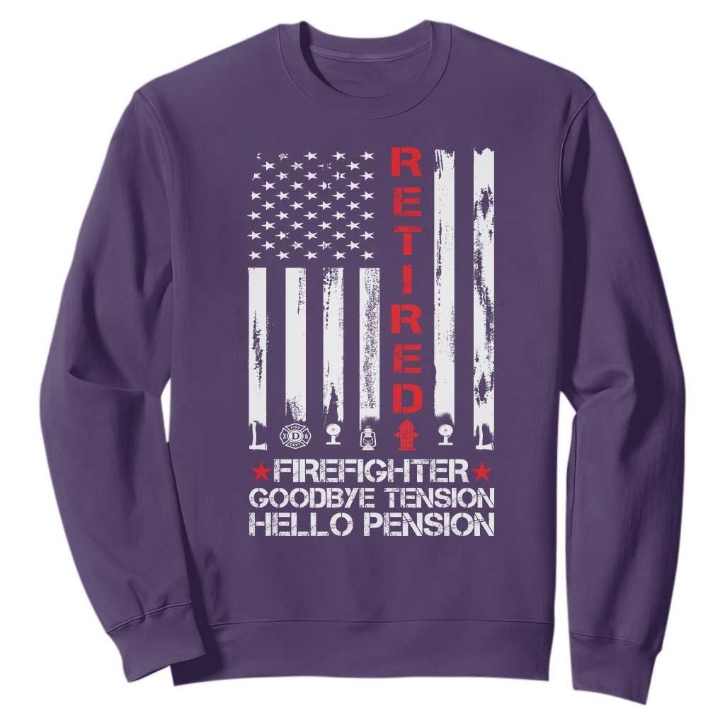 Retired Firefighter Sweatshirt Goodbye Tension Hello Pension Fireman Retirement Gifts TS10 Purple Print Your Wear