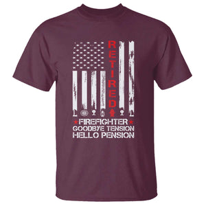 Retired Firefighter T Shirt - Goodbye Tension Hello Pension Fireman Retirement Gift Tee TS10 Maroon Print Your Wear