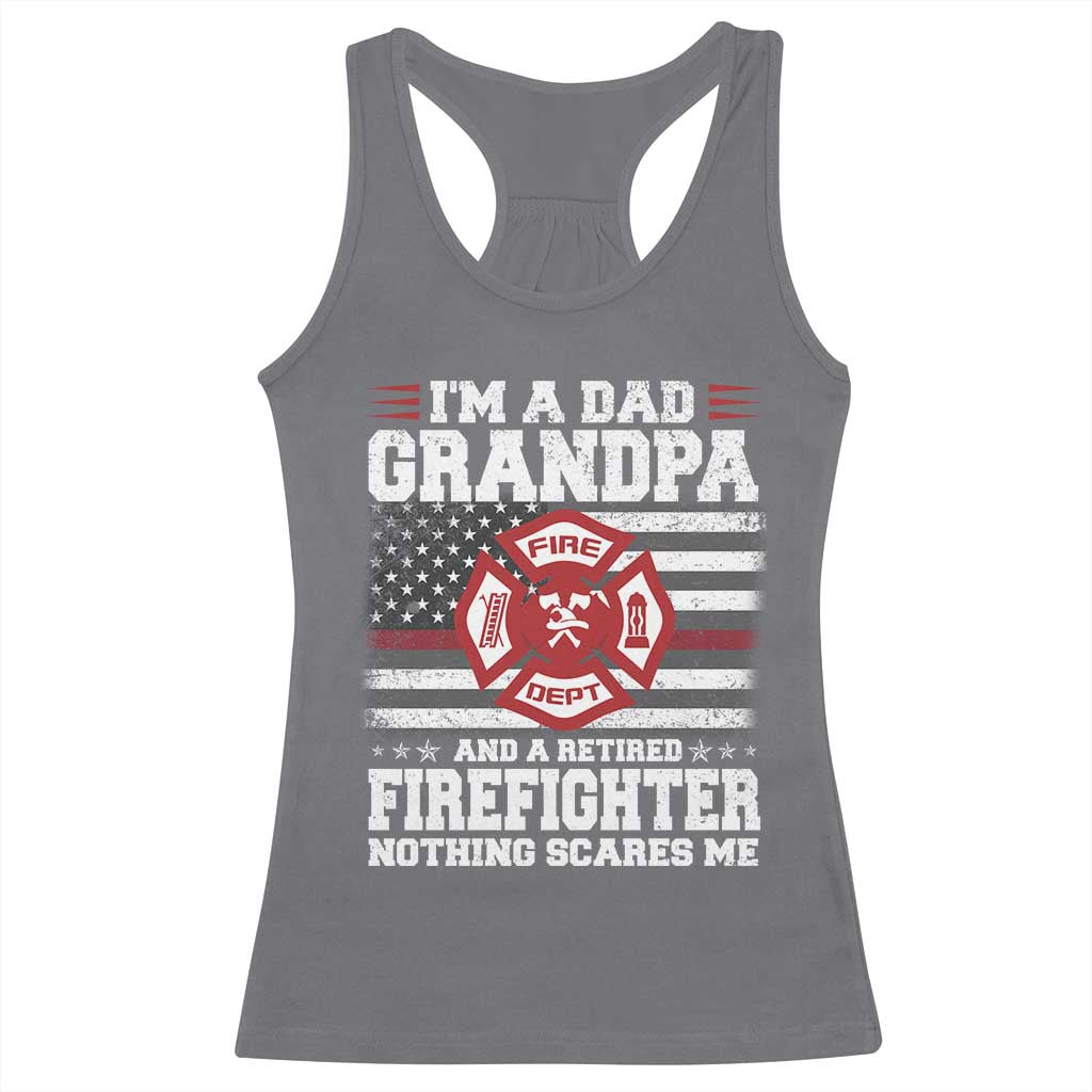 Retired Firefighter Grandpa Racerback Tank Top Retro American Flag TS10 Charcoal Print Your Wear