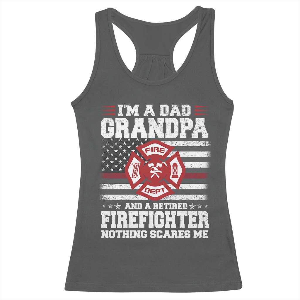 Retired Firefighter Grandpa Racerback Tank Top Retro American Flag TS10 Dark Heather Print Your Wear