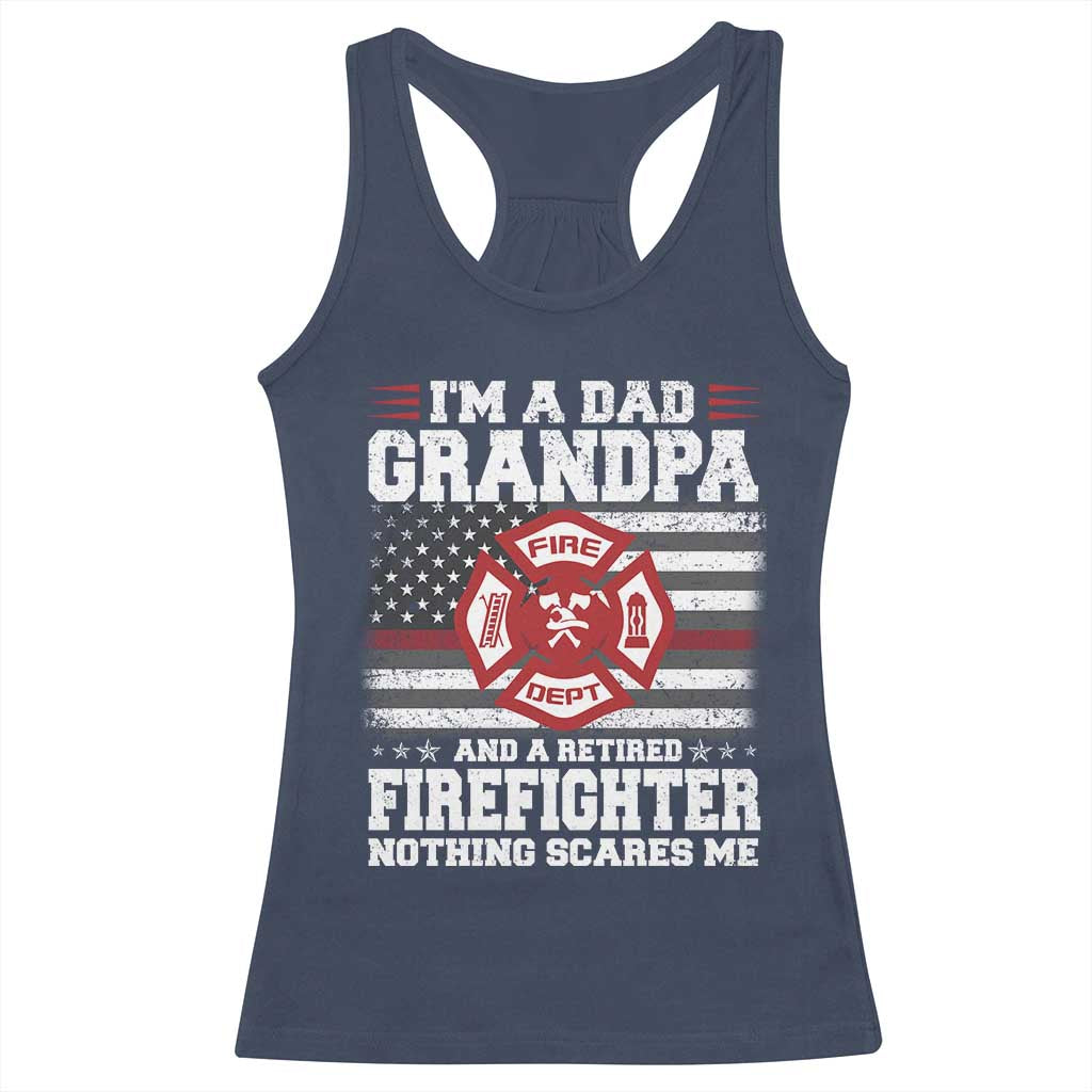 Retired Firefighter Grandpa Racerback Tank Top Retro American Flag TS10 Navy Print Your Wear
