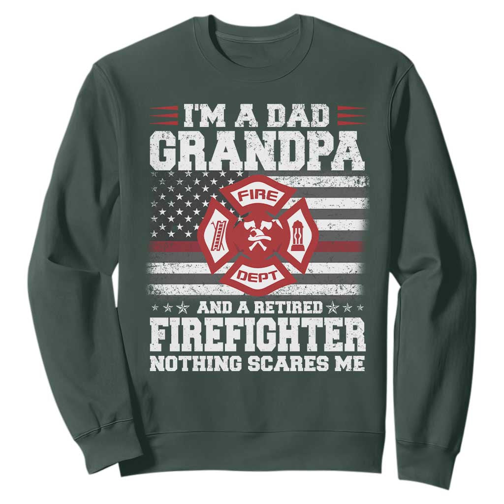 Retired Firefighter Grandpa Sweatshirt Retro American Flag TS10 Dark Forest Green Print Your Wear