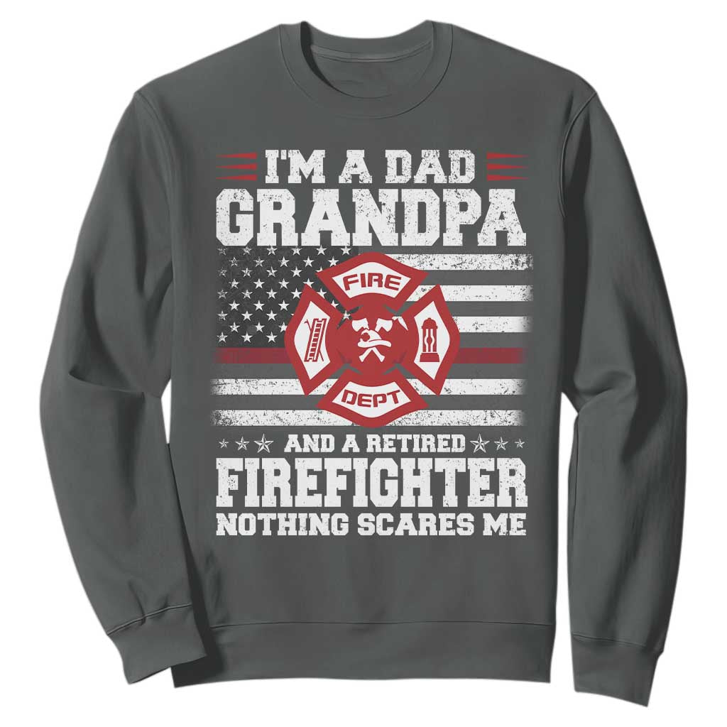 Retired Firefighter Grandpa Sweatshirt Retro American Flag TS10 Dark Heather Print Your Wear