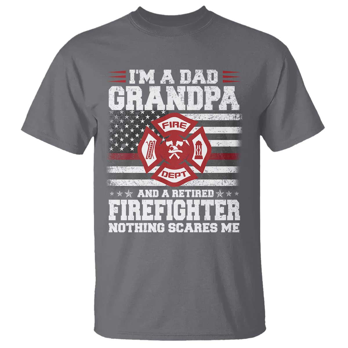 Retired Firefighter Grandpa T Shirt Retro American Flag TS10 Charcoal Print Your Wear
