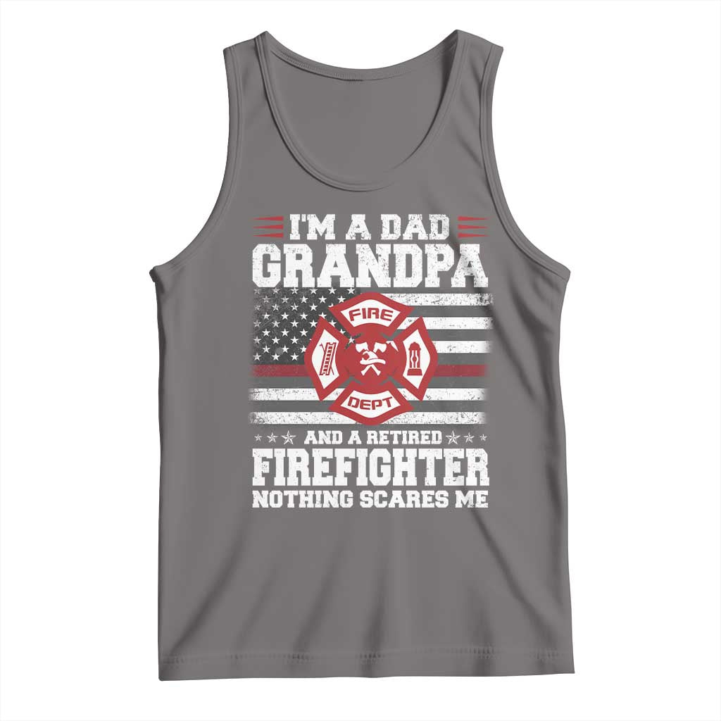 Retired Firefighter Grandpa Tank Top Retro American Flag TS10 Deep Heather Print Your Wear