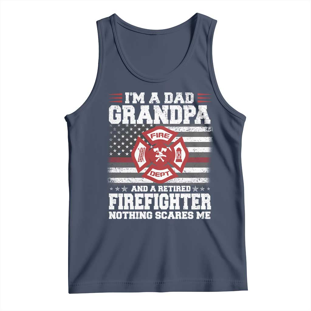 Retired Firefighter Grandpa Tank Top Retro American Flag TS10 Navy Print Your Wear
