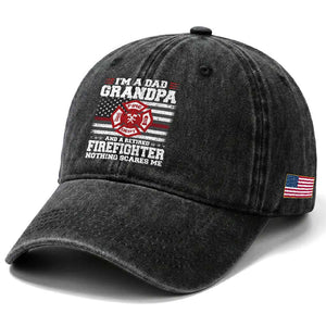 Retired Firefighter Grandpa Washed Cotton Baseball Cap Retro American Flag TS10 Print Your Wear