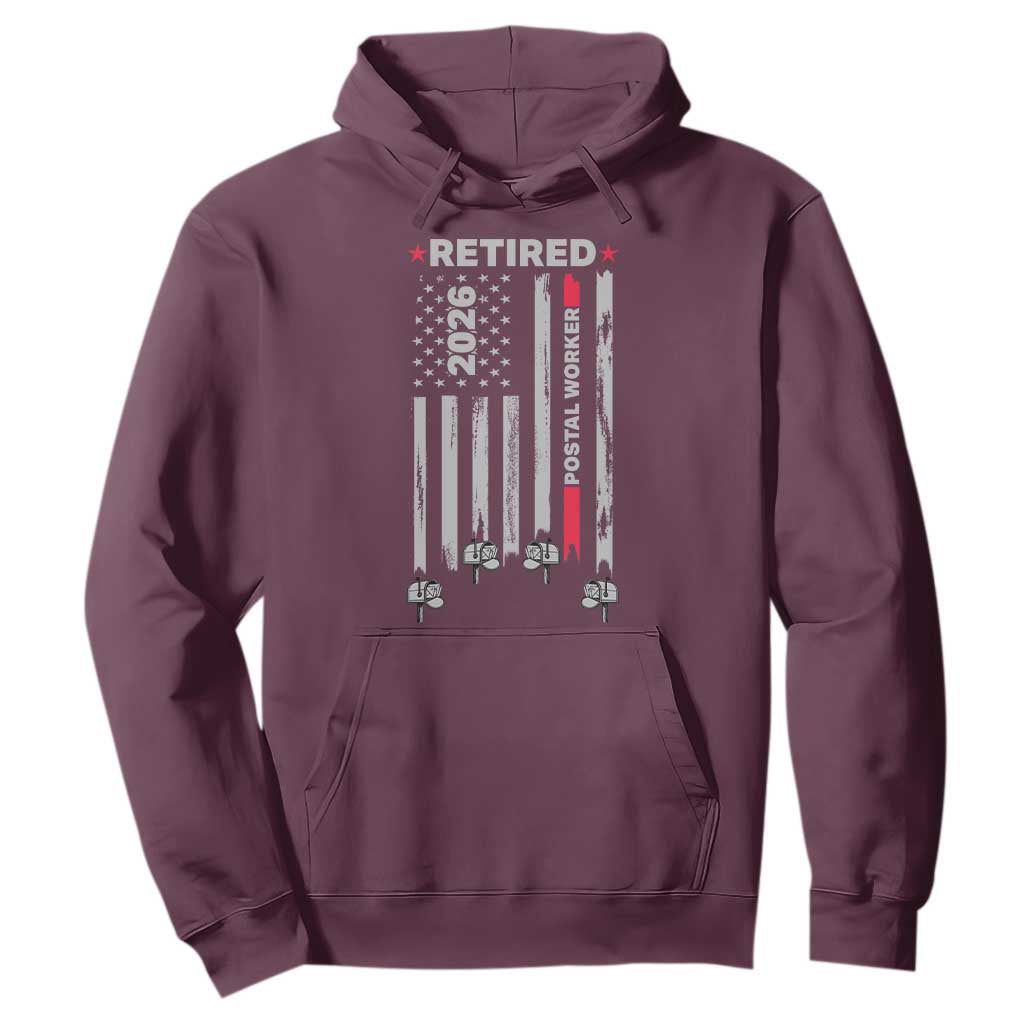 Retired Postal Worker 2026 Hoodie Retro US Flag Mailman Postman Retirement Gifts TS10 Maroon Print Your Wear