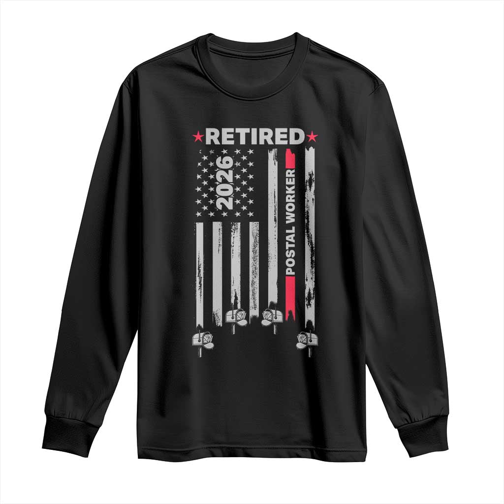 Retired Postal Worker 2026 Long Sleeve Shirt Retro US Flag Mailman Postman Retirement Gifts TS10 Black Print Your Wear