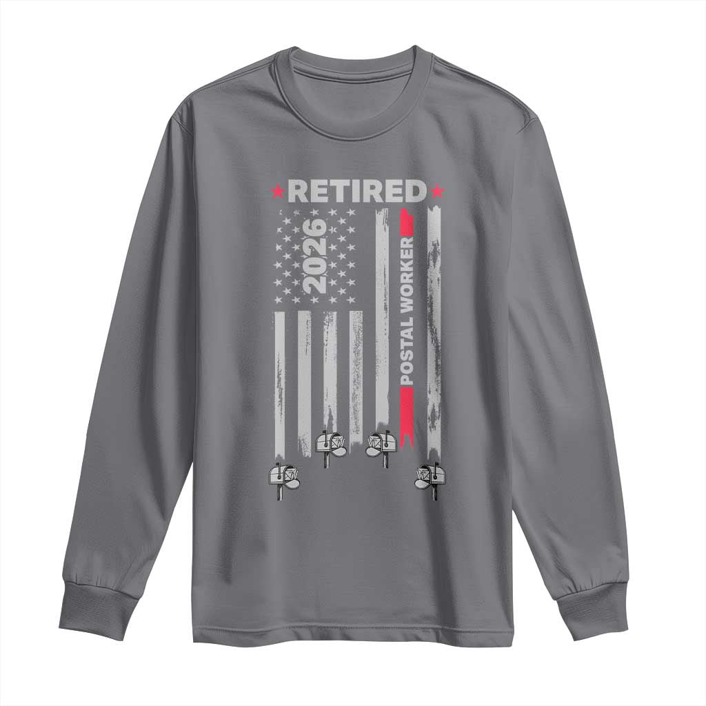 Retired Postal Worker 2026 Long Sleeve Shirt Retro US Flag Mailman Postman Retirement Gifts TS10 Charcoal Print Your Wear