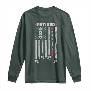 Retired Postal Worker 2026 Long Sleeve Shirt Retro US Flag Mailman Postman Retirement Gifts TS10 Dark Forest Green Print Your Wear