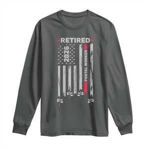 Retired Postal Worker 2026 Long Sleeve Shirt Retro US Flag Mailman Postman Retirement Gifts TS10 Dark Heather Print Your Wear