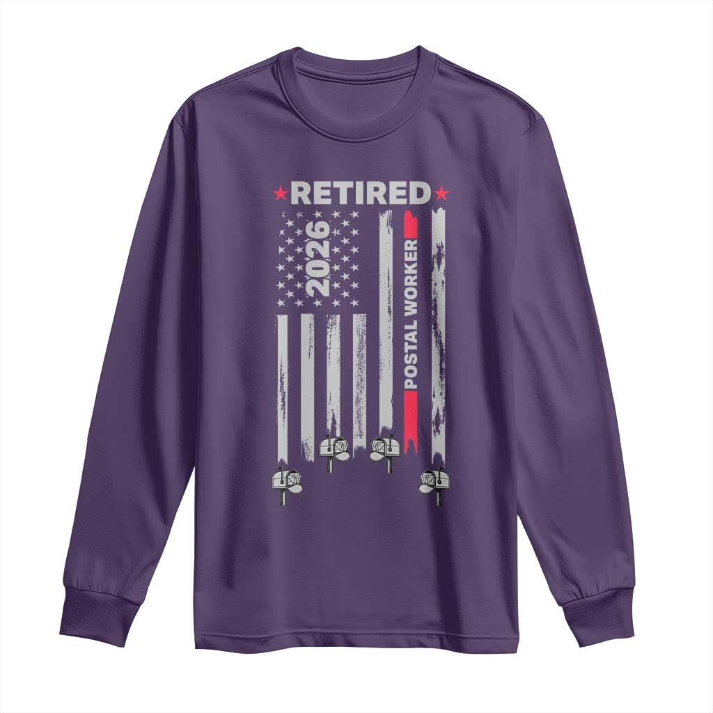 Retired Postal Worker 2026 Long Sleeve Shirt Retro US Flag Mailman Postman Retirement Gifts TS10 Purple Print Your Wear