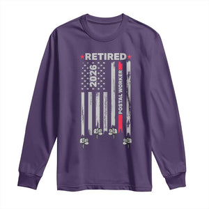 Retired Postal Worker 2026 Long Sleeve Shirt Retro US Flag Mailman Postman Retirement Gifts TS10 Purple Print Your Wear