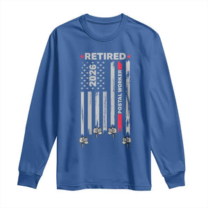 Retired Postal Worker 2026 Long Sleeve Shirt Retro US Flag Mailman Postman Retirement Gifts TS10 Royal Blue Print Your Wear